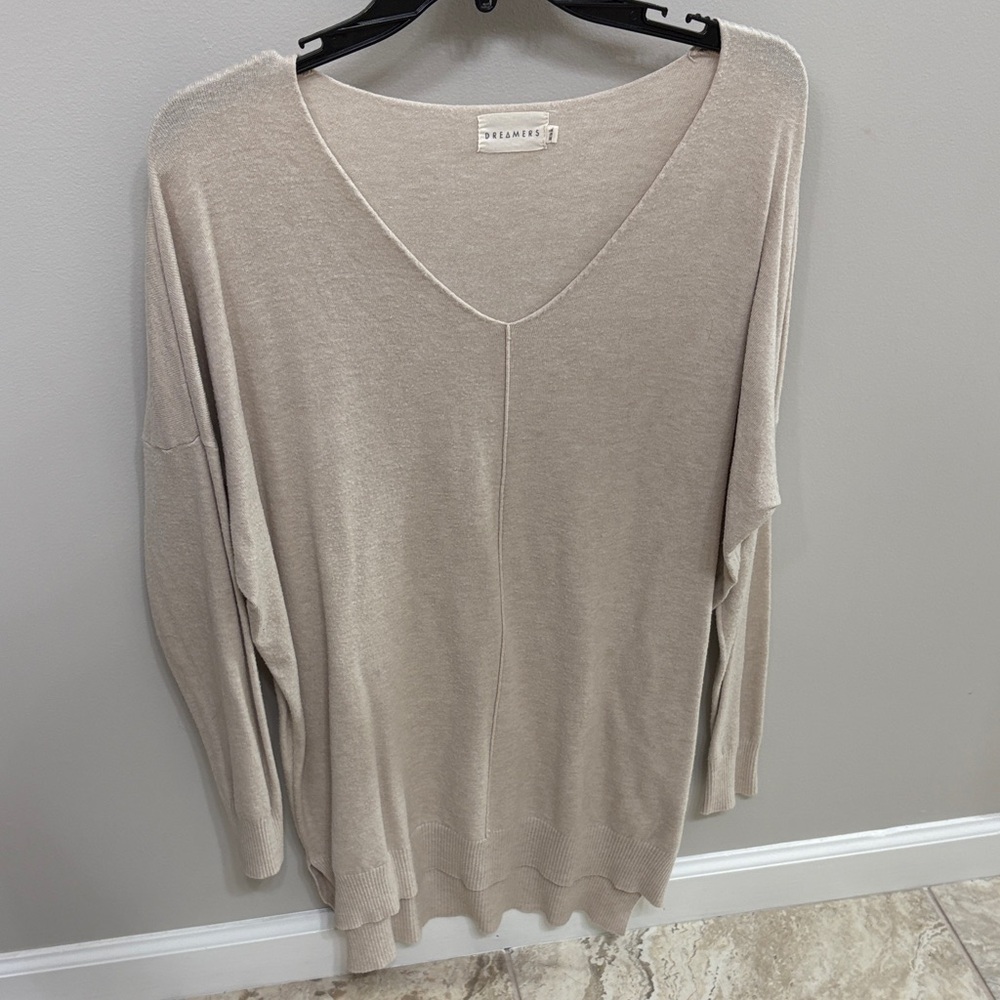 Dreamers Light Beige V-Neck Top